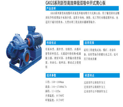 GKGS系列新型高效單級雙吸中開式離心泵